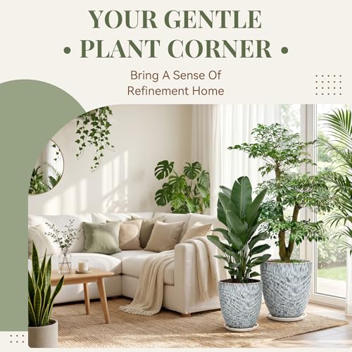 9.5 Inch Modern Ceramic Plant Pot with Saucer, Flower Pot with Drainage Hole Mesh Net,Indoor Outdoor Planter (Spotted Blue) - color: Spotted Blue, size: 9.5 Inch