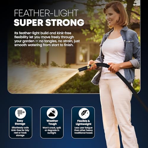 TITAN Flexible Garden Hose 30FT – Ultra Lightweight, Heavy Duty Water Hose with Brass Fittings & Jet Nozzle – Kink-Free, Non-Expanding, Durable Fabric Hose for Yard, Lawn, Car Wash, Outdoor Use - color: Black, size: 30FT