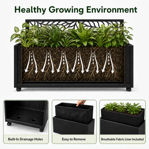 Metal Planter Box with Privacy Screen Trellis & Wheels, 73"x35"x15.6"