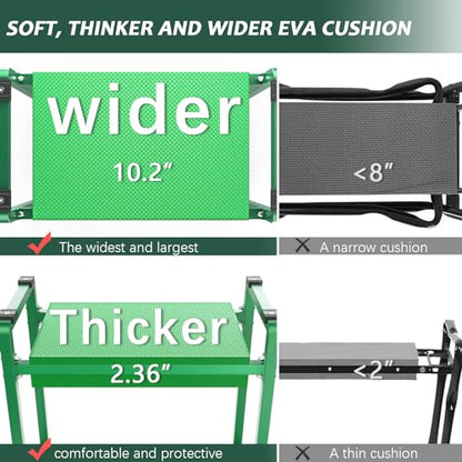 Garden Kneeler and Seat, 10.2" Wider Heavy Duty Thick for Kneeling and Seat - color: Green