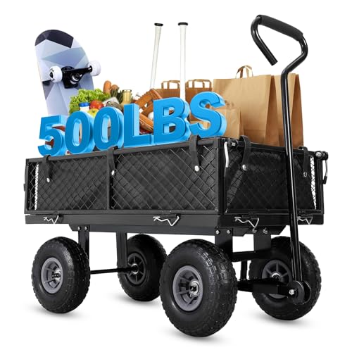 Steel Garden Cart, 440 Lbs Utility Wagon with Removable Liner-Black - color: Black