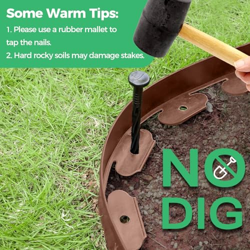 2-Inch x 50 FT Landscape Edging Border with 75 Spikes, Garden Edging Lawn Border Kit, Plastic Edging Border Flexible for Garden Flower Beds Lawn Yard Pathway (Brown) - color: Brown, size: 2 In x 50 FT
