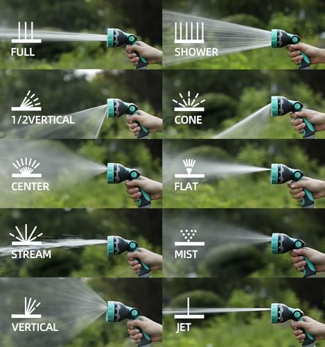Garden Hose Nozzle, Hose Sprayer Nozzle with 10 Patterns & Thumb Control - color: Green