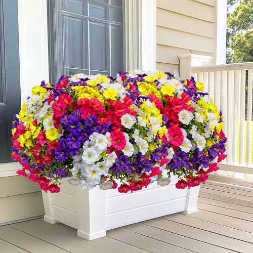 AXYLEX Artificial Morning Glory Outdoor, 16 Bundles Fake Flowers - color: Multi16pcs - Red Pink+purple+yellow
