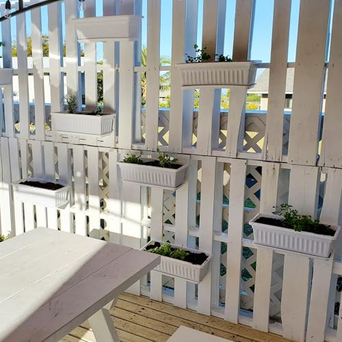 JOIKIT 6 Packs 17 Inch White Plastic Flower Window Boxes Planters with Drainage Holes & Tray, Rectangular Long Vegetable Flower Windowsill Box Planter Pot with Plant Label for Garden Patio Balcony - color: White