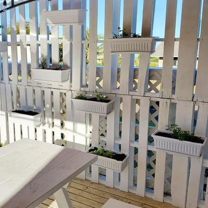 JOIKIT 6 Packs 17 Inch White Plastic Flower Window Boxes Planters with Drainage Holes & Tray, Rectangular Long Vegetable Flower Windowsill Box Planter Pot with Plant Label for Garden Patio Balcony - color: White