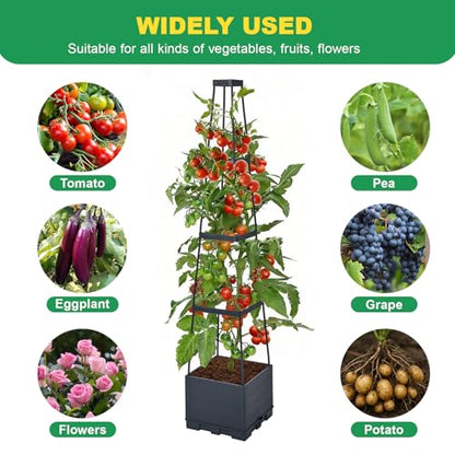 2 Pack Raised Garden Bed, Tomato Cages for Garden, Garden Bed, Tomato Cage, Planter Box with Trellis, 57" Self-Watering Tomato Planter for Climbing Plants Vegetables Flowers Outdoor Indoor - size: 57 inch 2 Pack