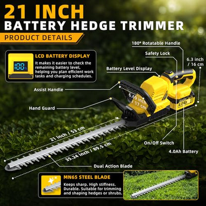 21-in 21V Cordless Battery Powered Electric Hedge Trimmer Yellow - color: Yellow