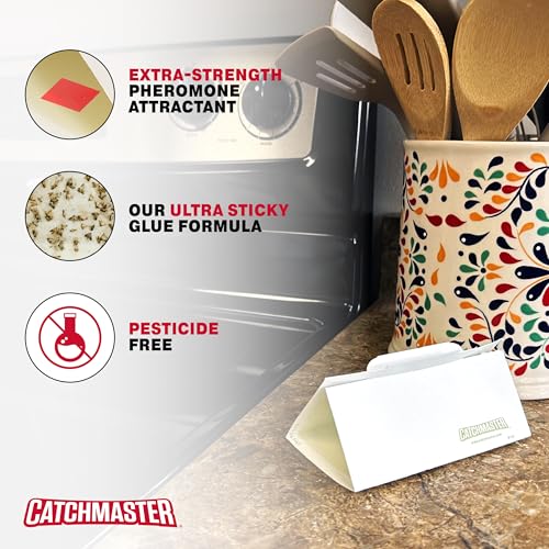Catchmaster Pantry Pest & Moth Traps 2-Pk, Bug Killer for Kitchen Storage & Pantry Cabinet, Sticky Moth Traps for House, Glue Trap to Protect Pet Food, Kitchen Cabinets Storage - size: Heavy-Duty 2-Pack
