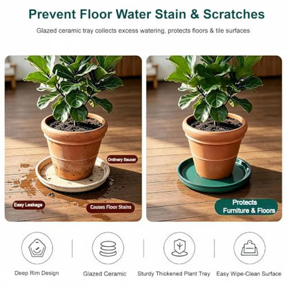 Ceramic Plant Saucer, 11.4 inch, Forest Green - color: Forest Green