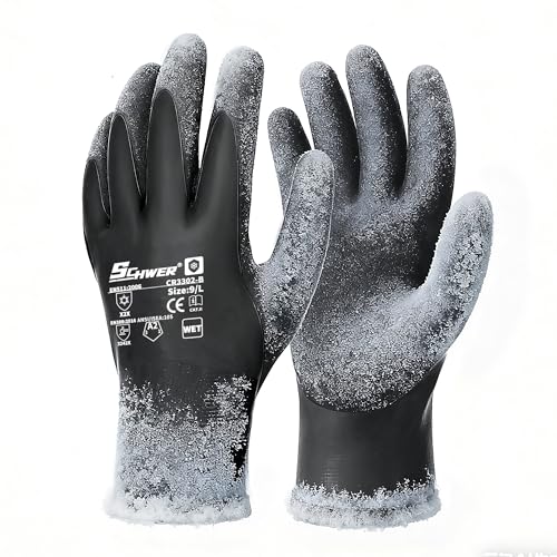 Schwer 2 Pairs 100% Waterproof Winter Work Gloves Latex Coated, CR3302-B, M - color: Winter Black, size: Medium