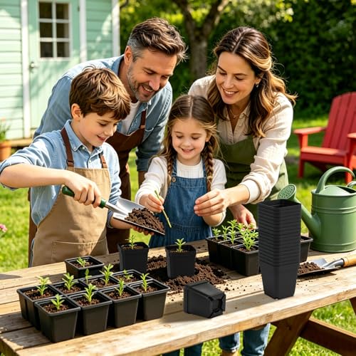 240 Pcs 3" Black Square Nursery Pots, Seed Starter with Drainage Holes - color: Black