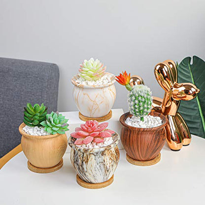 ARTKETTY Succulent Pots, 4.5 Inch Small Plant Pots with Drainage Tray - color: Marble