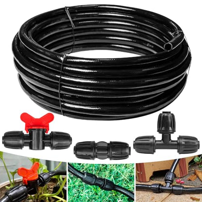 Maotong 40 FT 1/2 inch Drip Irrigation Irrigation kit Main Line Supply Hose Tube for Garden Irrigation System (Includes 1/2"" Straight Connector, 3-Way Connector, Switch Valve), Black - size: 40FT 1/2" Main Tube