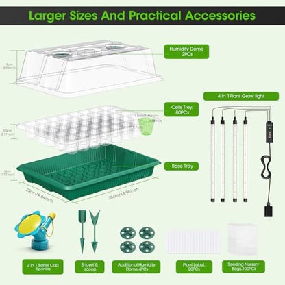 80 Cell Seed Starter Tray with Grow Light, 2 Pack Starter Kit - size: 80 Cell (2 Pack)