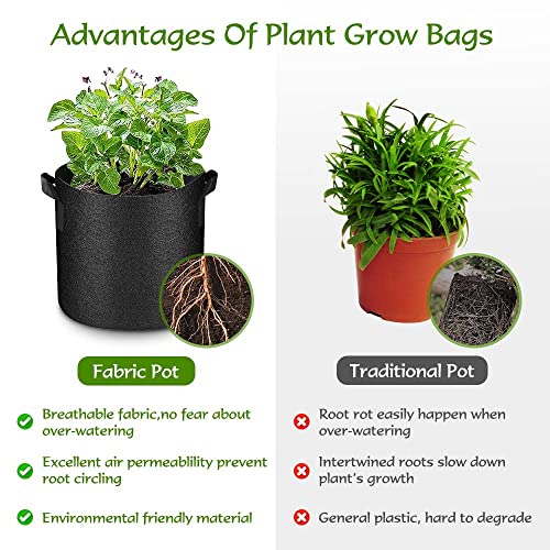 50 Pack 10 Gallon Grow Bags Bulk, Heavy Duty Thickened Fabric Pots Nonwoven Plant Bags with Handles, Breathable Plant Growing Containers Bags for Nursery Garden Fruit Vegetable Flower