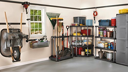 Rubbermaid Garage Tool Tower Rack Easy to Assemble Wheeled Organizes up to 40 Long-Handled Tools/Rakes/ Brooms/Shovles in Home/House/Outdoor/Shed Black - style: Deluxe Tower