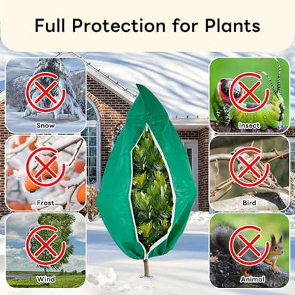 Plant Covers Freeze Protection 23.6" W X 31.5" H Thicker Outdoor Winter Frost Cloths Blankets with Zipper Drawstring, 2 Packs Reusable Garden Tree Cover Bags for Cold Weather Fruit Tree Shrub Potted - size: 23.6" W X 31.5" H