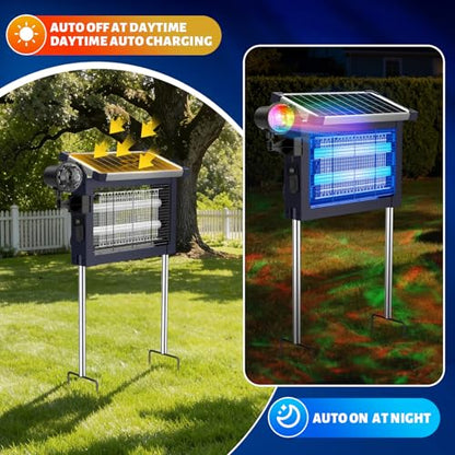 2‑in‑1 Solar Bug Zapper Outdoor, Electric Mosquito Killer Insect Trap - color: Blue