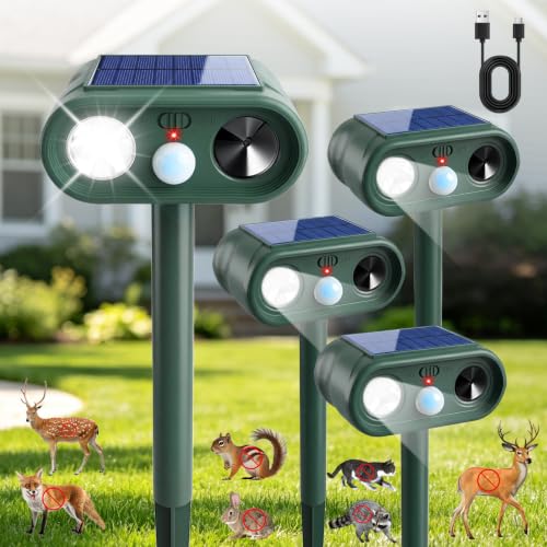 Solar Ultrasonic Animal Repellent Outdoor, Deer Repellent Devices, 4 Pack