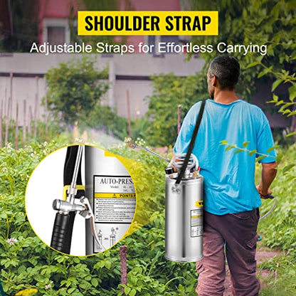 Happybuy 2 Gallon Stainless Steel Sprayer, 20" Wand & 3FT Reinforced Hose, Hand Pump Sprayer with Pressure Gauge, Safety Valve & Adjustable Nozzle, Weed Sprayers for Lawn, Gardening &Sanitizing1 - size: 2 Gallon