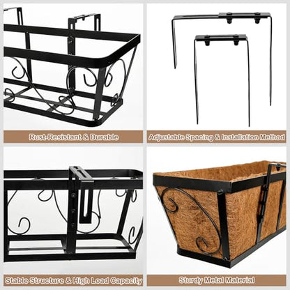 24 Inch Window Box Planter with Adjustable Brackets for Hanging Plants - size: 2 Pack, style: Scrollwork