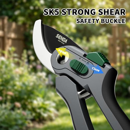 8" Bypass Pruning Shears, SK5 Steel Pruning Shears for Gardening, Garden Clippers with 2-Position Adjustable Jaw for Thick Branches, Landscaping - style: 8'' adjustable pruning shears