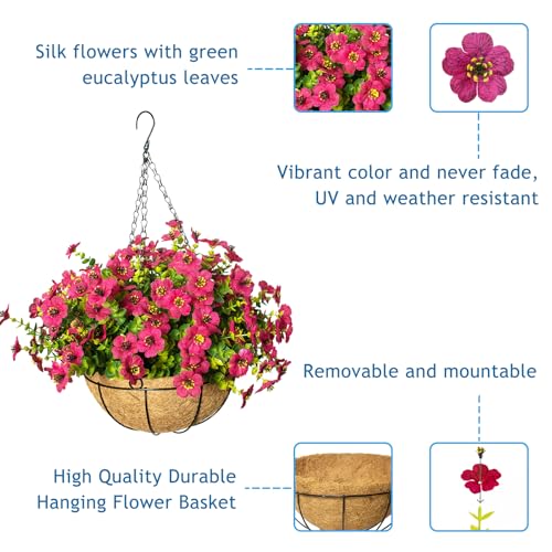 Artificial Hanging Flowers, UV Resistant, 12 Bundles, Rose Red - color: Rose Red