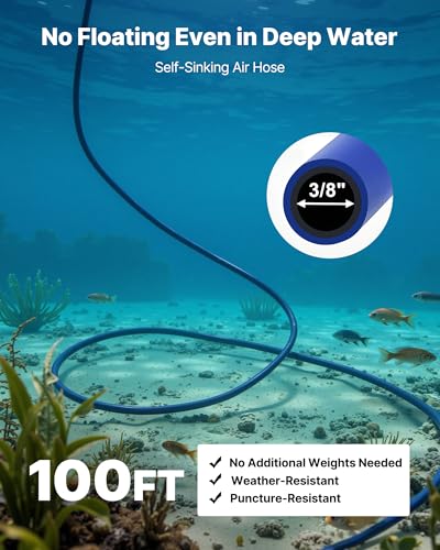 VEVOR Pond Aerators, 5.2CFM Aeration System for Lake up to 3 Acres, 3/4 HP Air Compressor, 2 Diffusesr & Two100' Weighted Tubings, Aeration Pump for Outdoor Ponds & Lakes Deep Water Oxygen Circulation - size: 5.2CFM+2 Nano diffusers