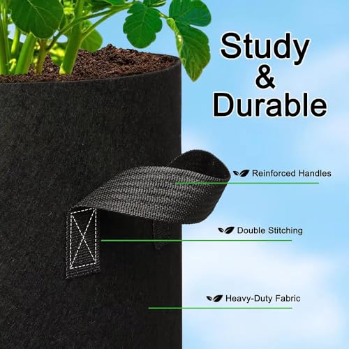 5 Pack 3 Gallon Grow Bags, Heavy Duty Nonwoven Fabric Pots with Handles, Plant Grow Bags for Vegetables, Flowers, and Fruits, Aeration Planters for Outdoor and Indoor Gardening