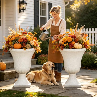 Autodaya 22" Large Urn Outdoor Planters Set of 2, White Terrazzo Plant Pots - color: 22"-urn Planter White