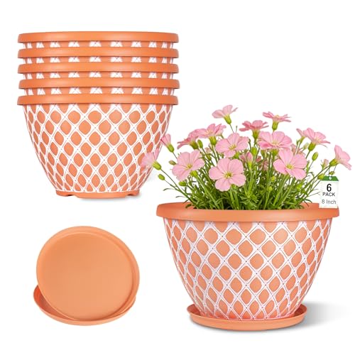 Nooulap 8 Inch Plant Pot, 6 Pack Small Flower Pots - color: Orange, size: 8 inch