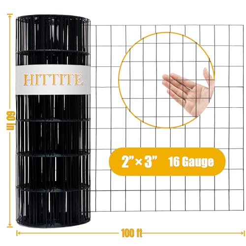 Black PVC Coated Welded Wire Fencing, 60in High x 100ft Long, 2 inch x 3 inch 16GA 2/3/4/5/6 Ft Tall Welded Wire Fence Rolls, Black Metal Garden Fence Wire Roll Garden Fencing for Yard - color: Black, size: 2"x3" 16GA 60" x 100'