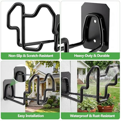 Wall Mount Hose Holder w/Nozzle Slot, Rust Resistant,Glossy Black - color: Glossy Black