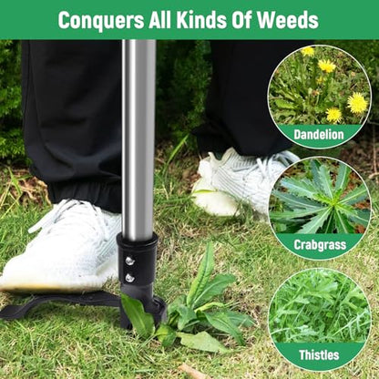 GOXAWEE Stand Up Weed Puller Tool with 46″ Long Handle, Manual Weeder Tool - color: Silver Weed Puller Tool