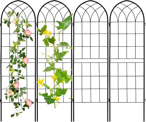 LZRS 71 x 80in Rustic Iron Arch Decoration Garden Trellis with Black Metal Coating – Perfect for Supporting Climbing Plants Outdoor, Roses, Vines, Flowers, and Vegetables. - color: Carbon Black, size: 71"H x 80"W