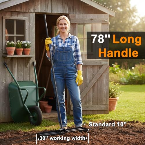 30" Heavy Duty Lawn Leveling Rake, 6.5FT Soil Leveler Tool
