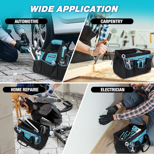 DURATECH 13" Small Tool Bag with 9 Pockets, Wide Open Tool Carrier - size: 13 Inch