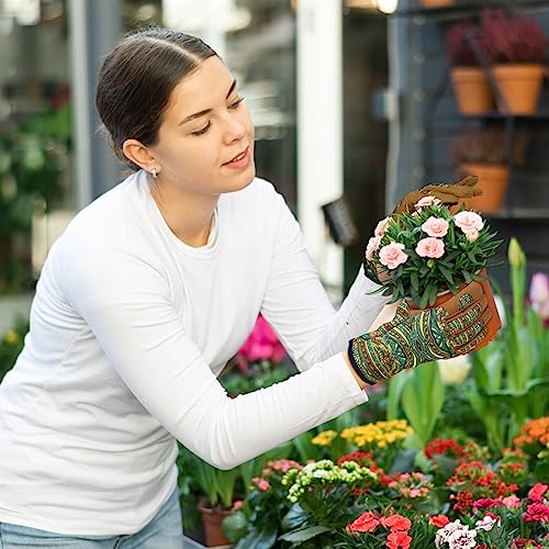 Leather Gardening Gloves for Women Thorn Proof Garden Gloves Touch Screen Working Gloves Gifts,M - color: Bohemian Style B