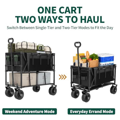 400L Double Decker Folding Wagon Cart, Converts to Single Layer