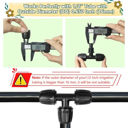 13 Pcs 1/2 Inch Drip Irrigation Tee Fittings, Drip Line Lock Nut Barbed Tee Connectors For 1/2 Inch Drip Tubing (0.60"-0.65" OD) Garden Irrigation System Anti-drop Connection Parts - size: 1/2 inch Tee