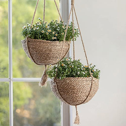 LA Jolie Muse Seagrass Hanging Planters, Set of 2, 12.4" D x 6.3" H, Brown - size: Large