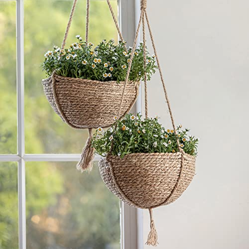 LA Jolie Muse Seagrass Hanging Planters, Set of 2, 12.4" D x 6.3" H, Brown - size: Large
