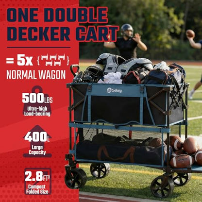 Sekey 400L Double-Decker Wagon, 500 lb Capacity, 50 in Extender - color: Blue