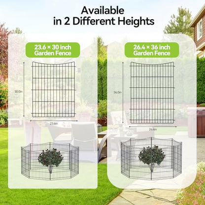 INJOPEXI Decorative Garden Fence 6 Panels 11.8ft(L)×30in(H) Garden Fences Outdoor with 6 Panels Rustproof Metal Wire No Dig Temporary Animal Barrier Fencing for Backyard Patio - Without Fence Gate - size: 6 Panels 11.8ft(L)-30"(H) - Without Gate