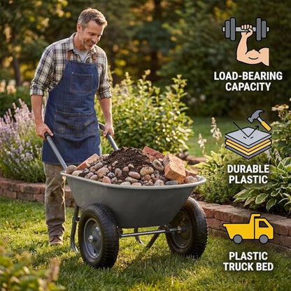 600 Lbs Garden Wheelbarrow with All Terrain 2 Wheel Wagon Cart Steel Frame - color: Gray
