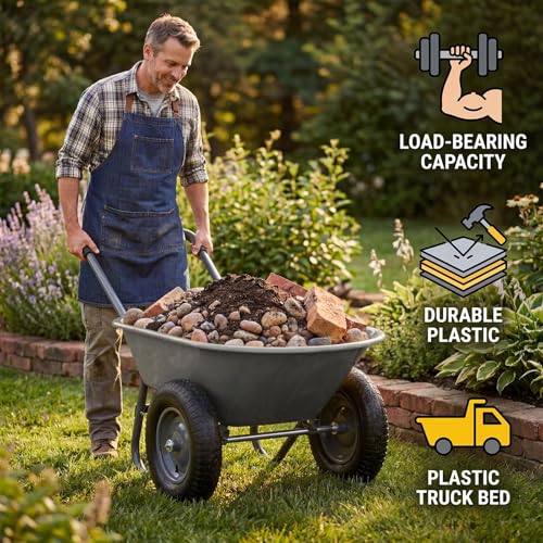 600Lb Wheelbarrow Dump Garden Cart with 2 14" All Terrain Wheels - style: Gray- 2 Wheels