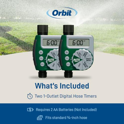 Orbit 62067 1-Outlet Programmable Digital Hose Watering Timer, 2-Pack - size: 1 Outlet (Pack of 2)