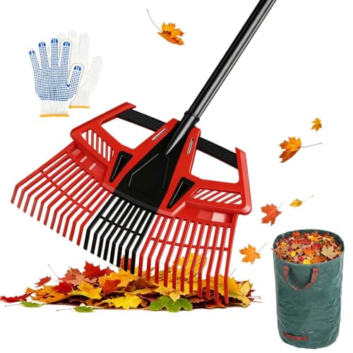 3-in-1 Leaf Rake for Lawns, 44"-72" Adjustable Handle
