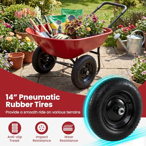 IRONMAX Dual-Wheel Wheelbarrow with All-Terrain Wheels, 220LBS, Red - color: Red